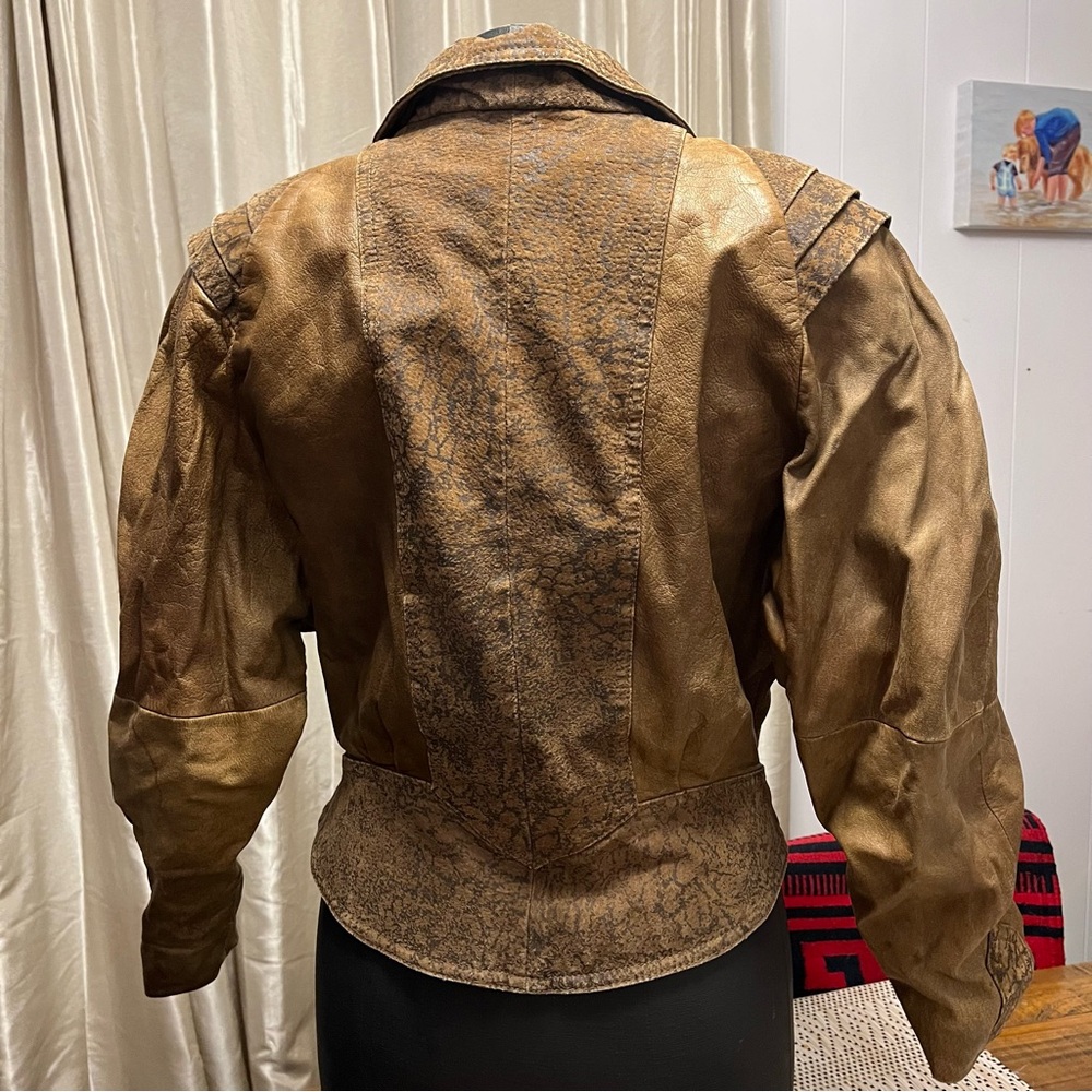 Vintage Adler Leather Jacket Flight Aviator Shoulder Pads Bomber Military Brown - Picture 2 of 16